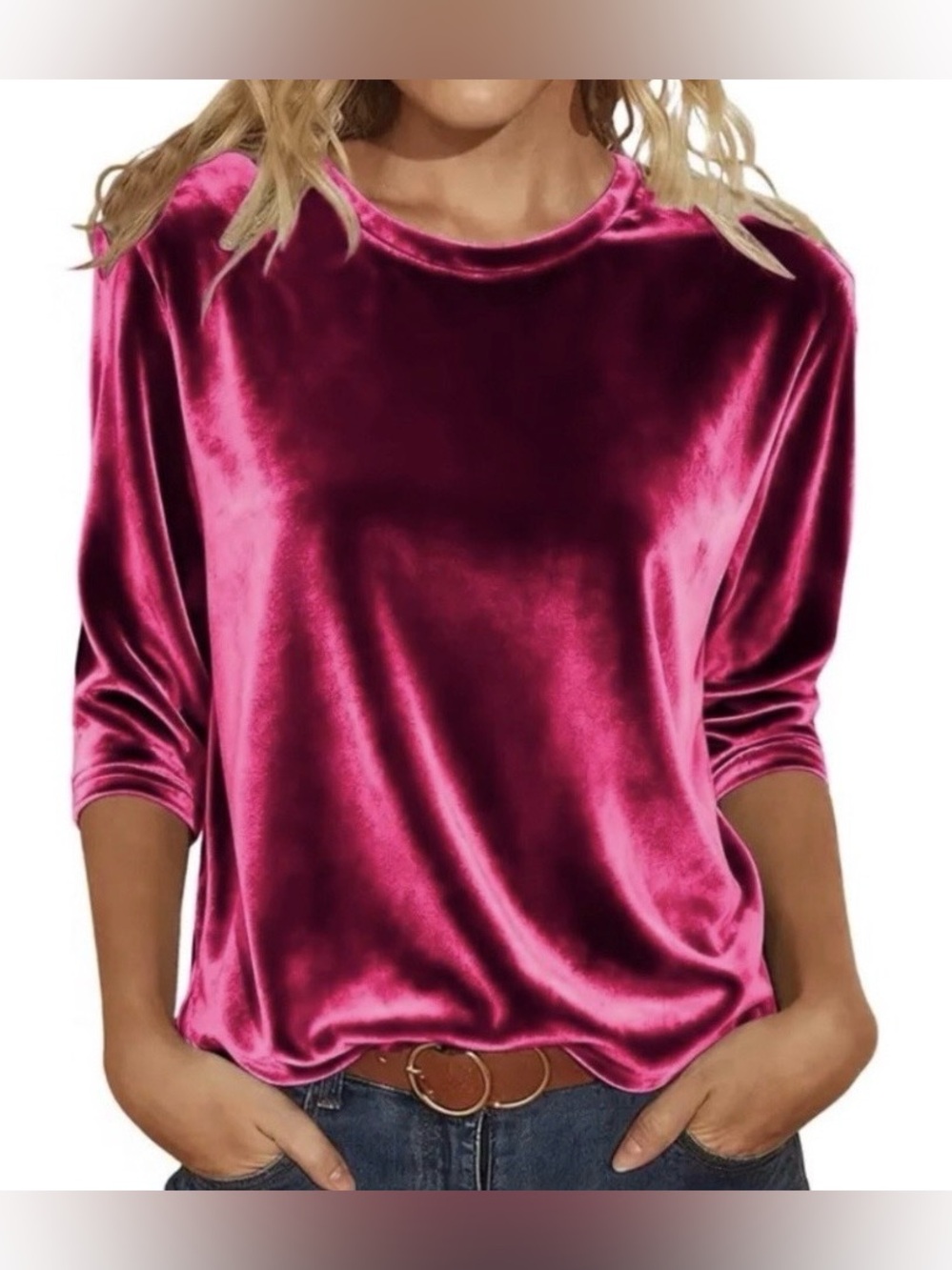 Velvet Rabbit Raspberry Fuchsia Velvet Long Sleeve Top New Medium NWT